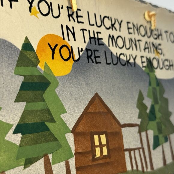 Vintage 1999 Plain Jane Mountain Home Scene Slate Hanging Plaque Decor - Picture 10 of 10